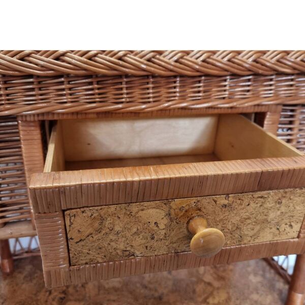 Meuble en osier tressé vintage avec tiroir, années 90