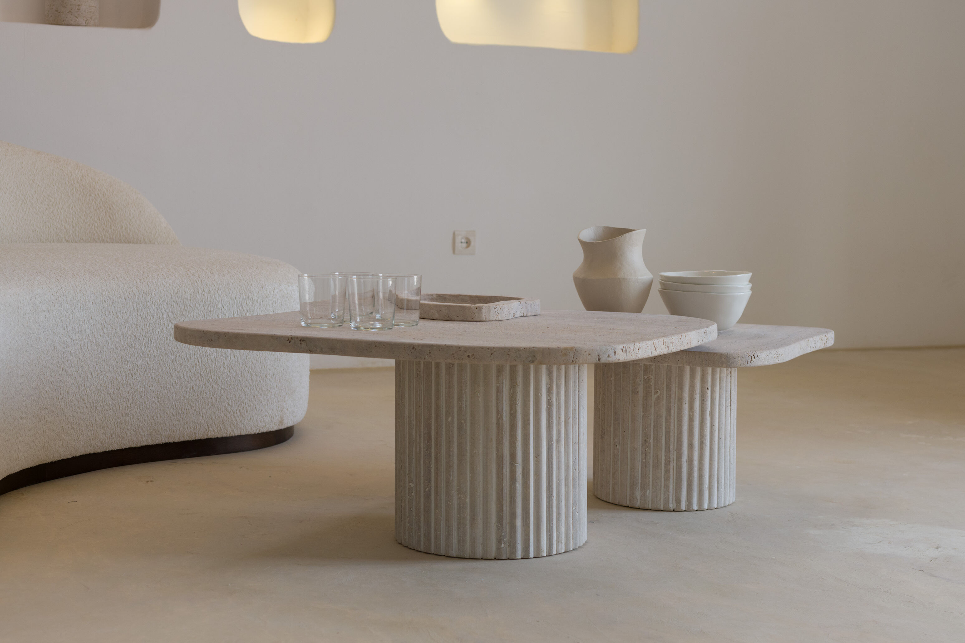Irregular nesting coffee tables - ATHENA - 70/50 - porous natural travertine