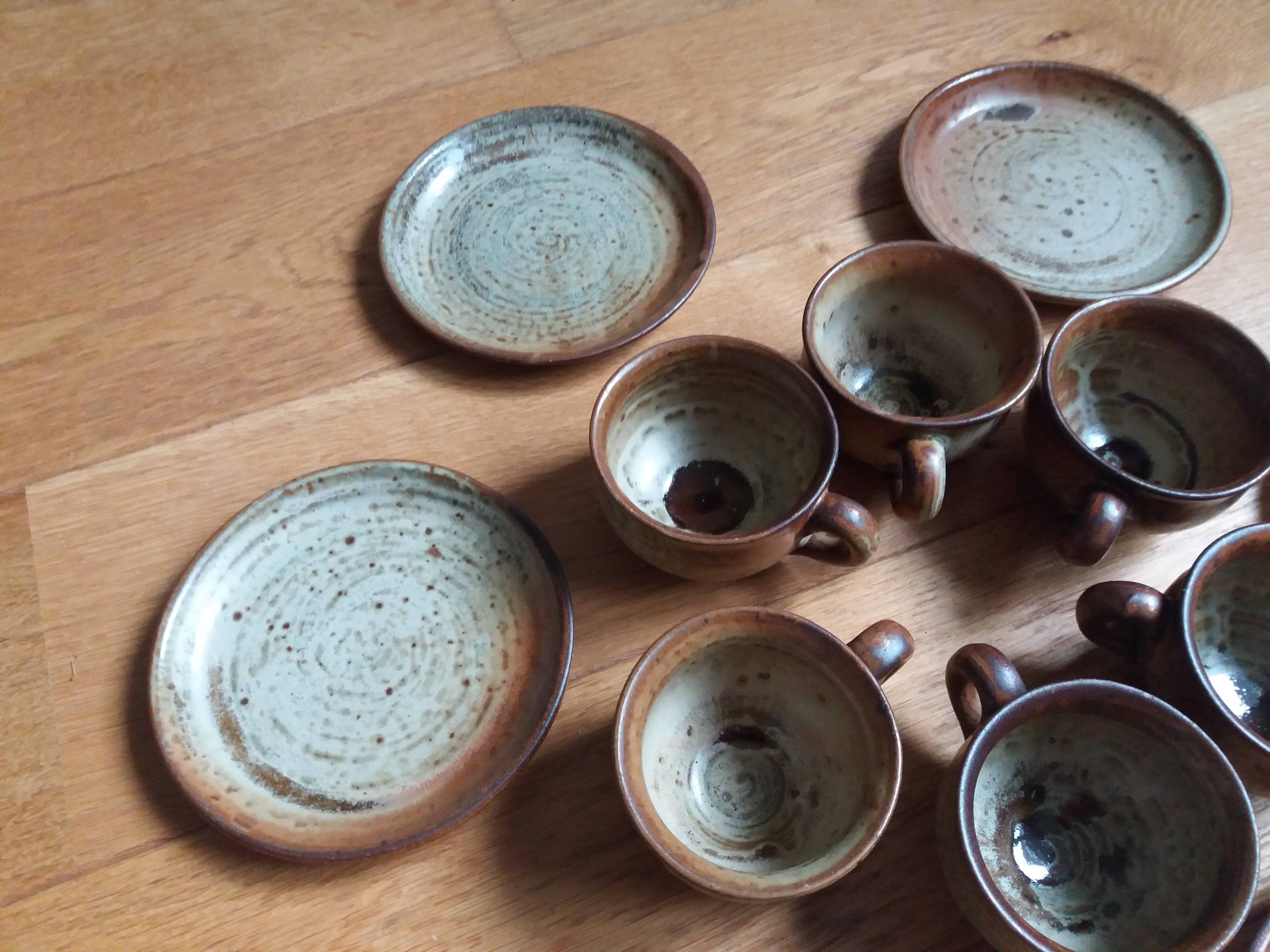 Coffee service with cups and saucers in Puisaye stoneware by Jean-Pierre Prud'homme