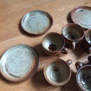 Coffee service with cups and saucers in Puisaye stoneware by Jean-Pierre Prud'homme