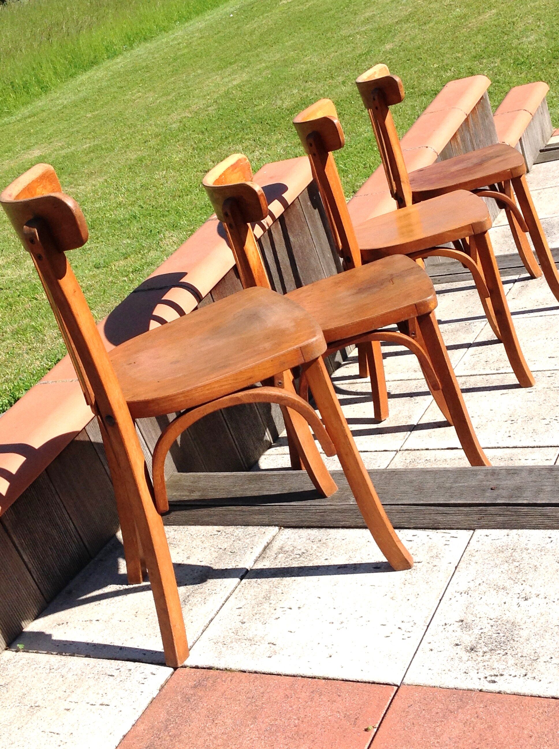 Suite of four foot bistro chairs with hoops / vintage 40s-50s