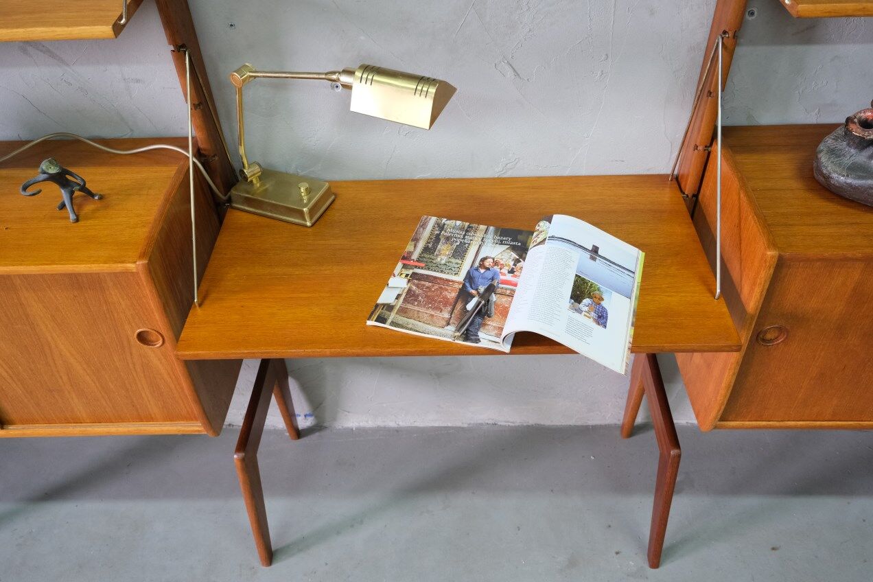 Mid-Century Modular Teak Free-Standing Wall Unit with Desk by John Texmon for Blindheim Mobelfabrik,