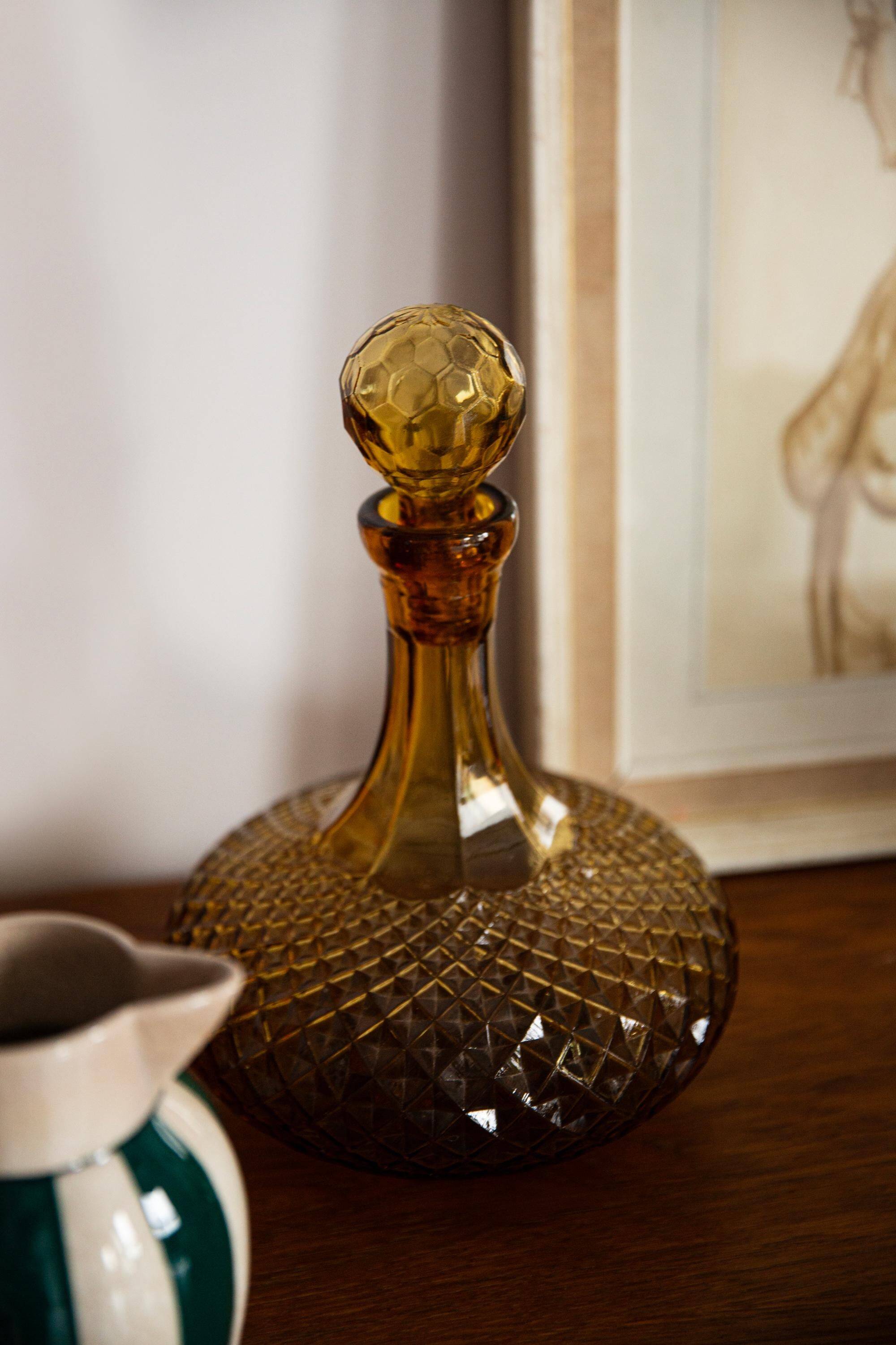 Mid-century yellow glass bottle with stopper, Italy, 1960s