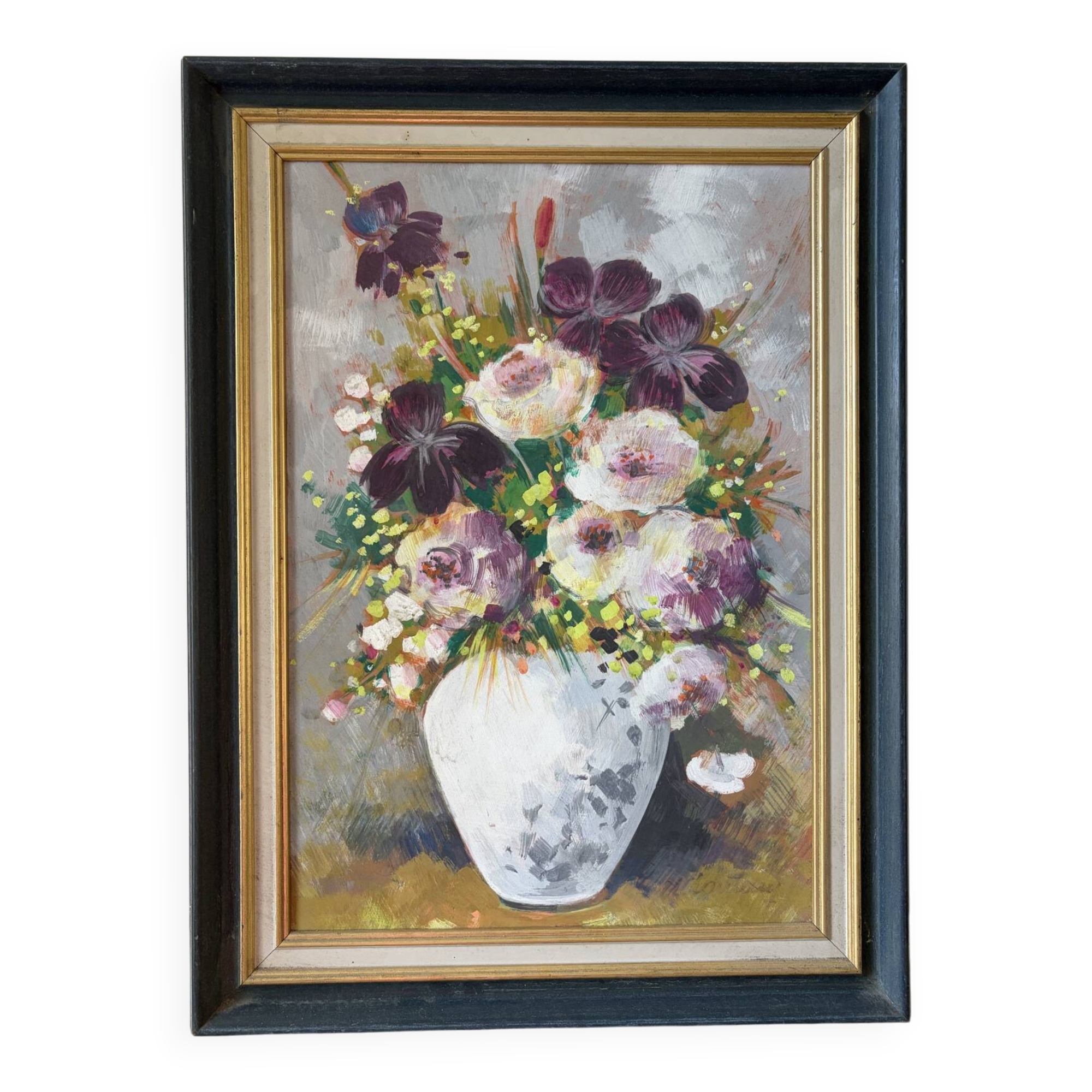 Mauve bouquet, oil on panel
