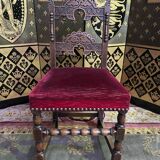 Suite of 8 Louis XIII style chairs oak and red velvet