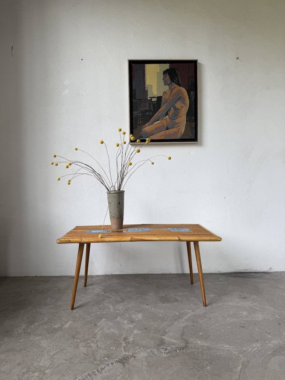 Rattan and ceramic coffee table, 60s
