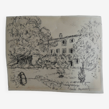 Carlos-reymond (1884-1970) mas provençal, encre de chine, signé en bas à droite l