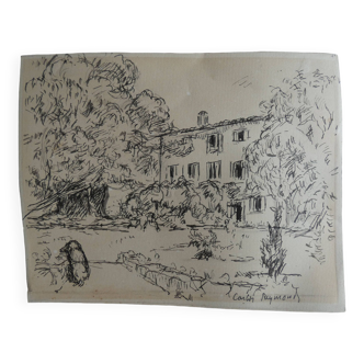 Carlos-reymond (1884-1970) provençal farmhouse, indian ink, signed lower right l