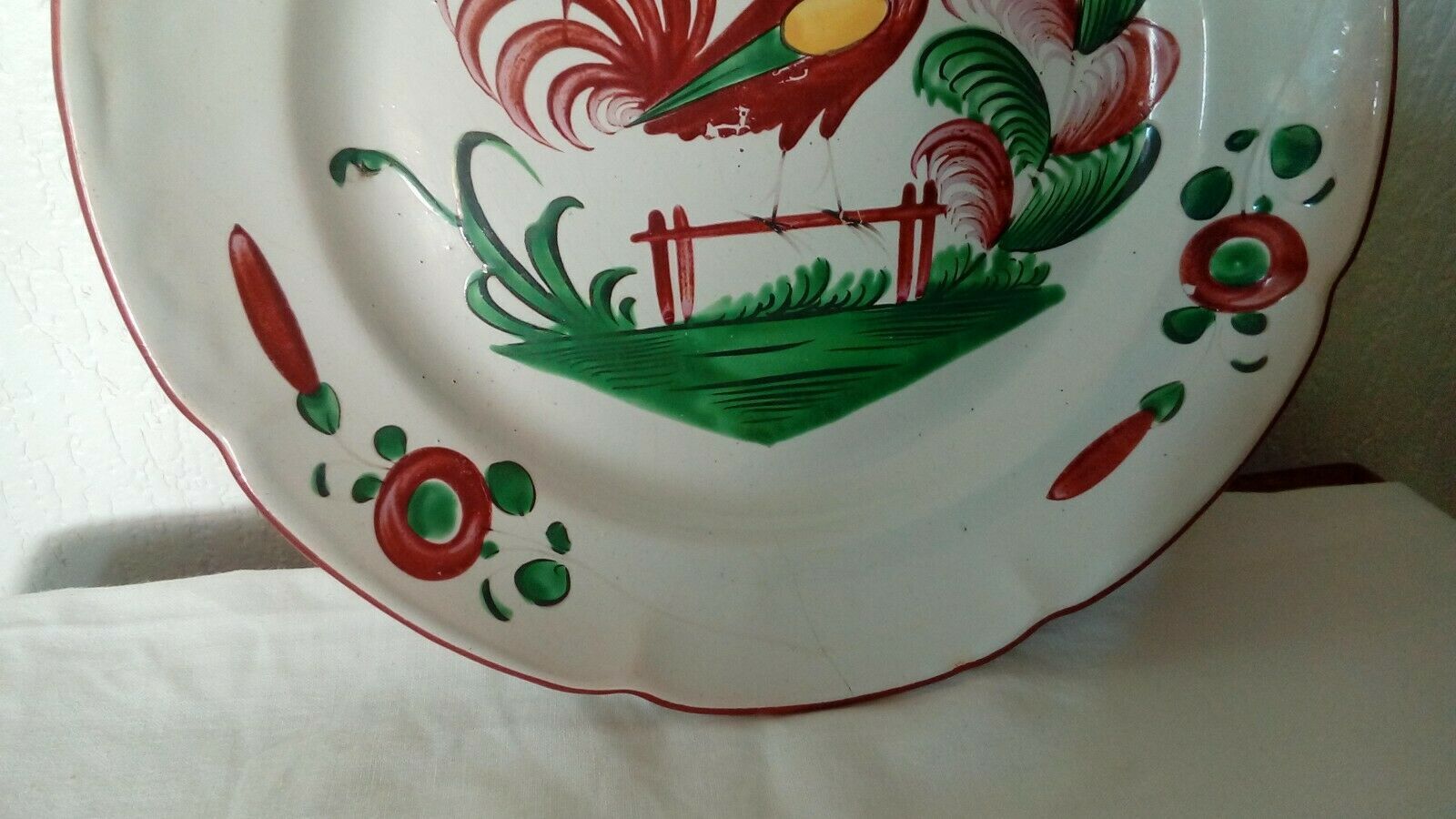 Plate in faience of luneville decor au coq a la barriere 19 eme