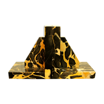 Pair of Portor marble bookends, black and golden yellow