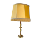 Louis XVI style gilt bronze lamp with yellow fringed shade - elegant vintage antique lamp