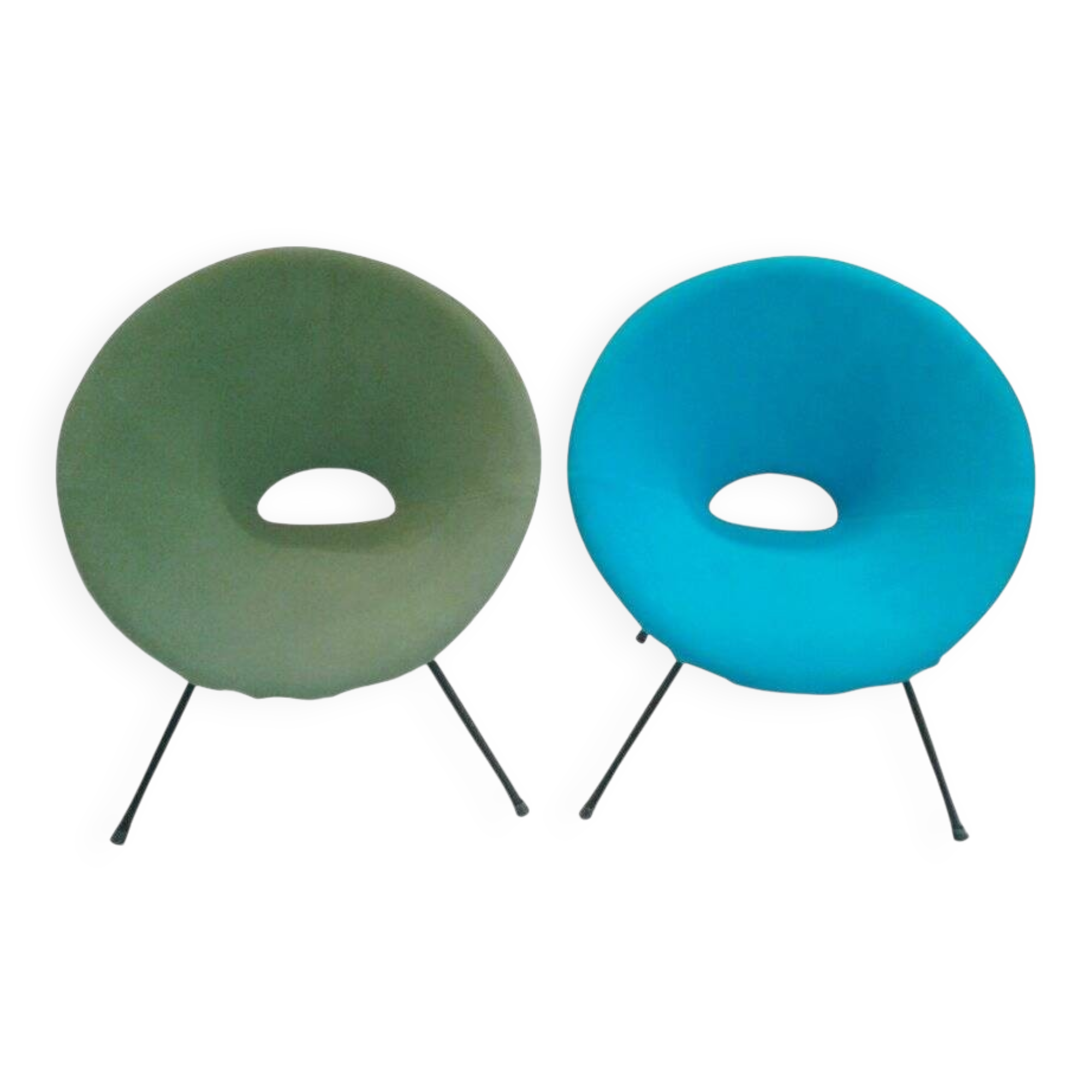 Turquoise & Green Armchairs, 1960s, Set of 2