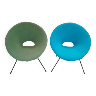 Turquoise & Green Armchairs, 1960s, Set of 2