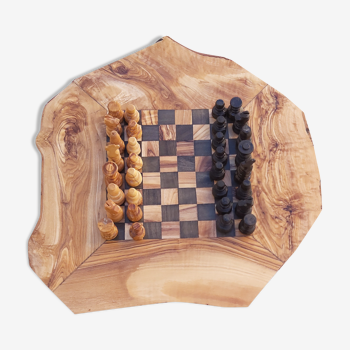 Rustic chess games made of olive wood