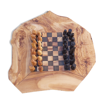 Rustic chess games made of olive wood