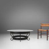 Round Coffee Table with Wrought Iron Base and Glass Top, France, 1930s