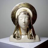 Bust of the Virgin with halo, glazed ceramic, vintage/antique craftsmanship