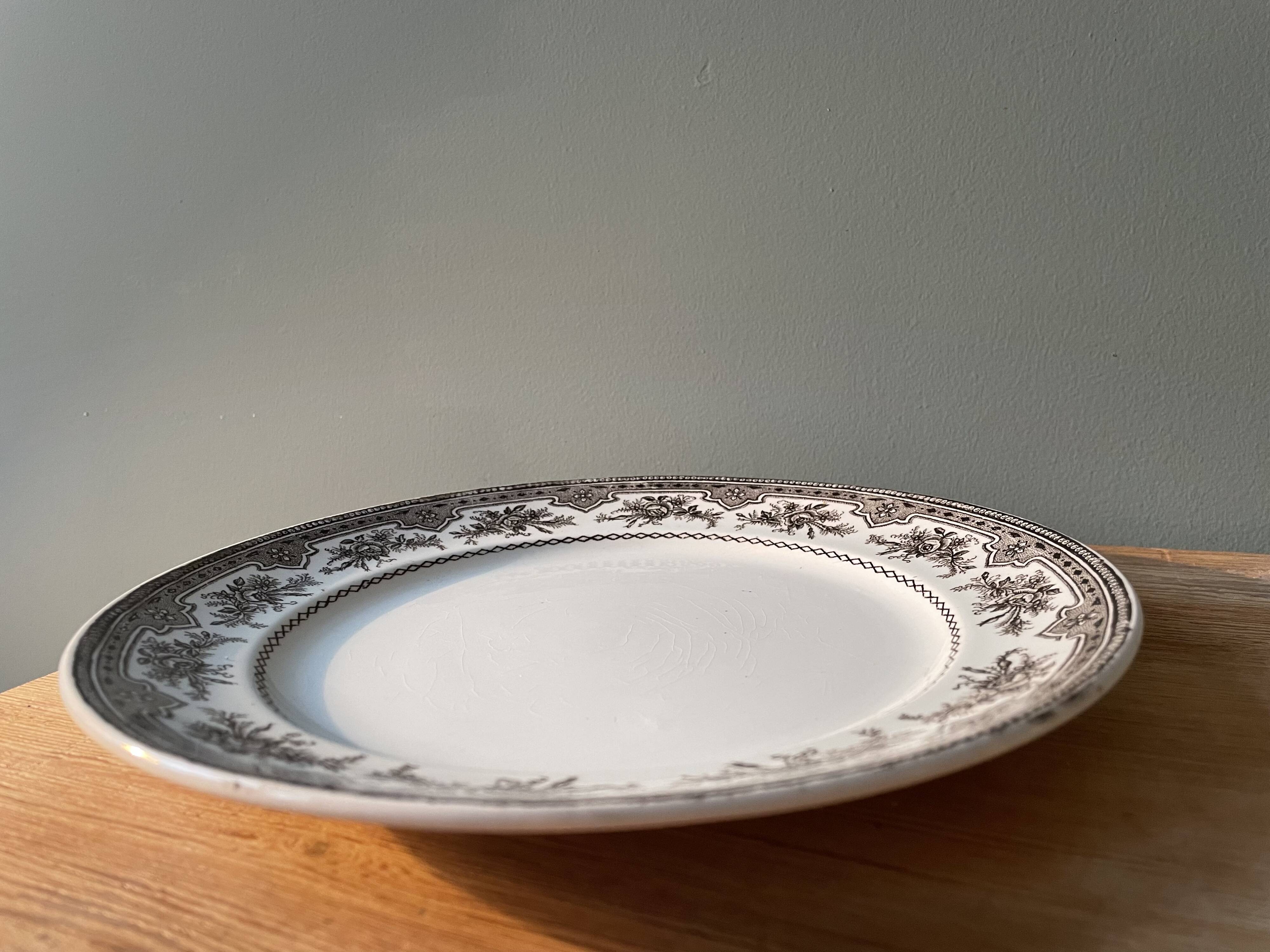 Set of 10 flat plates Terre de Fer Faïence d'Onnaing, model Roses-Mousses