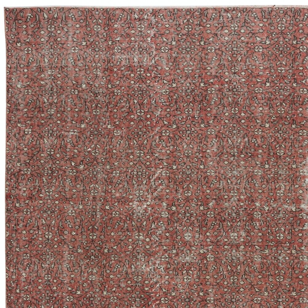 Hand-knotted Vintage Turkish Red Wool Area Rug with Floral Design for Home and Office Decor