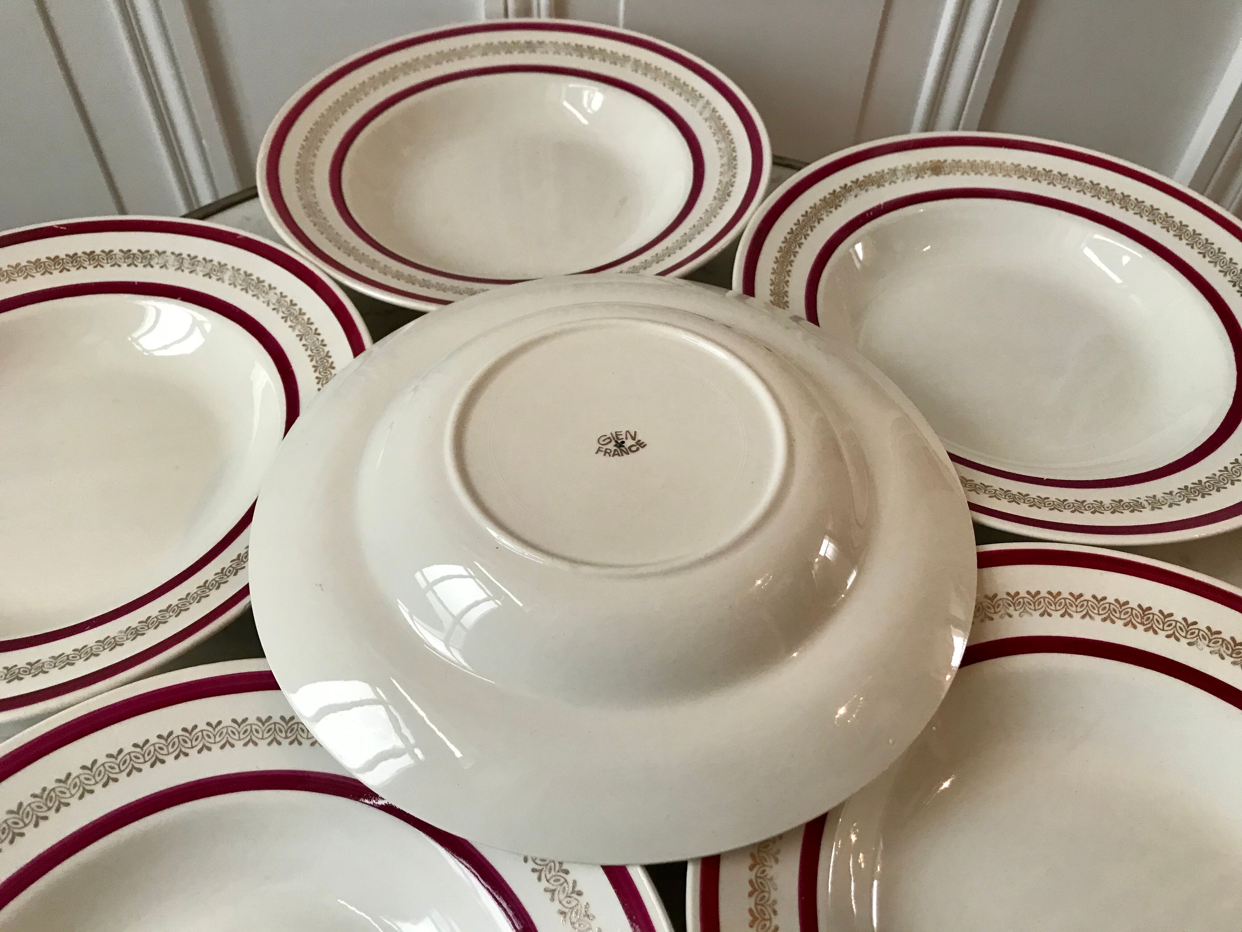 Set of 6 hollow plates Gien 50s