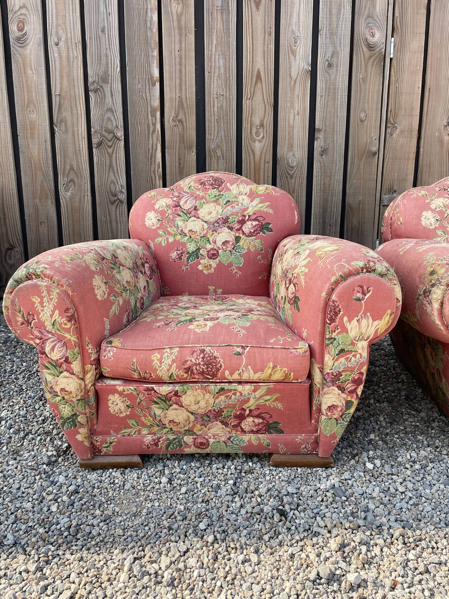 Two Vintage Floral Fabric Recliner Chairs
