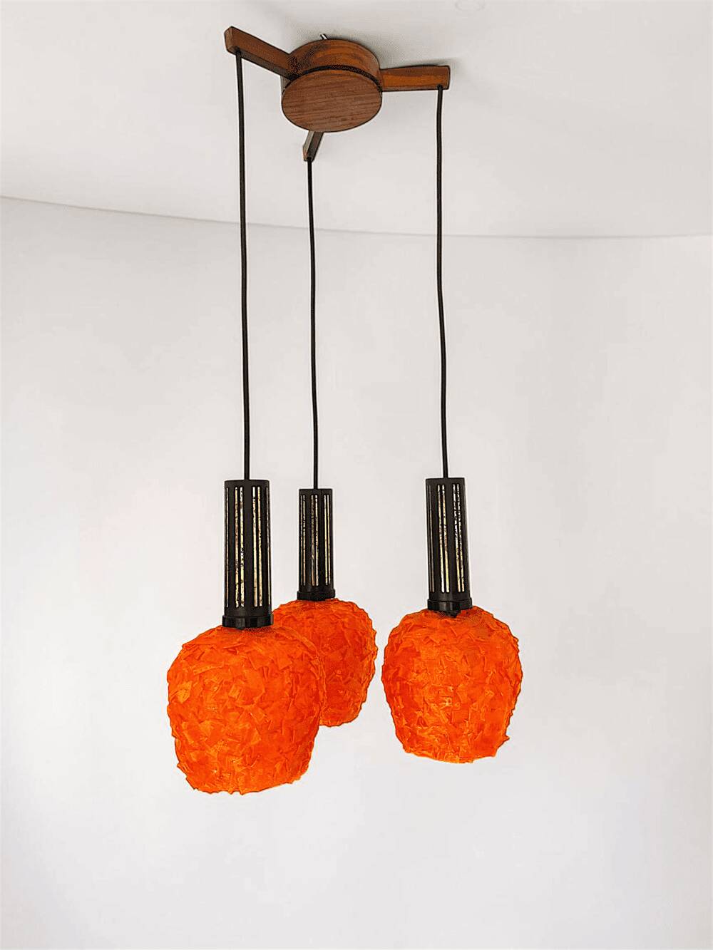 Space Age orange lucite spaghetti 3-light chandelier