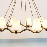 Large Viennese Modernism curved brass wave chandelier by Hugo Gorge, 1940s