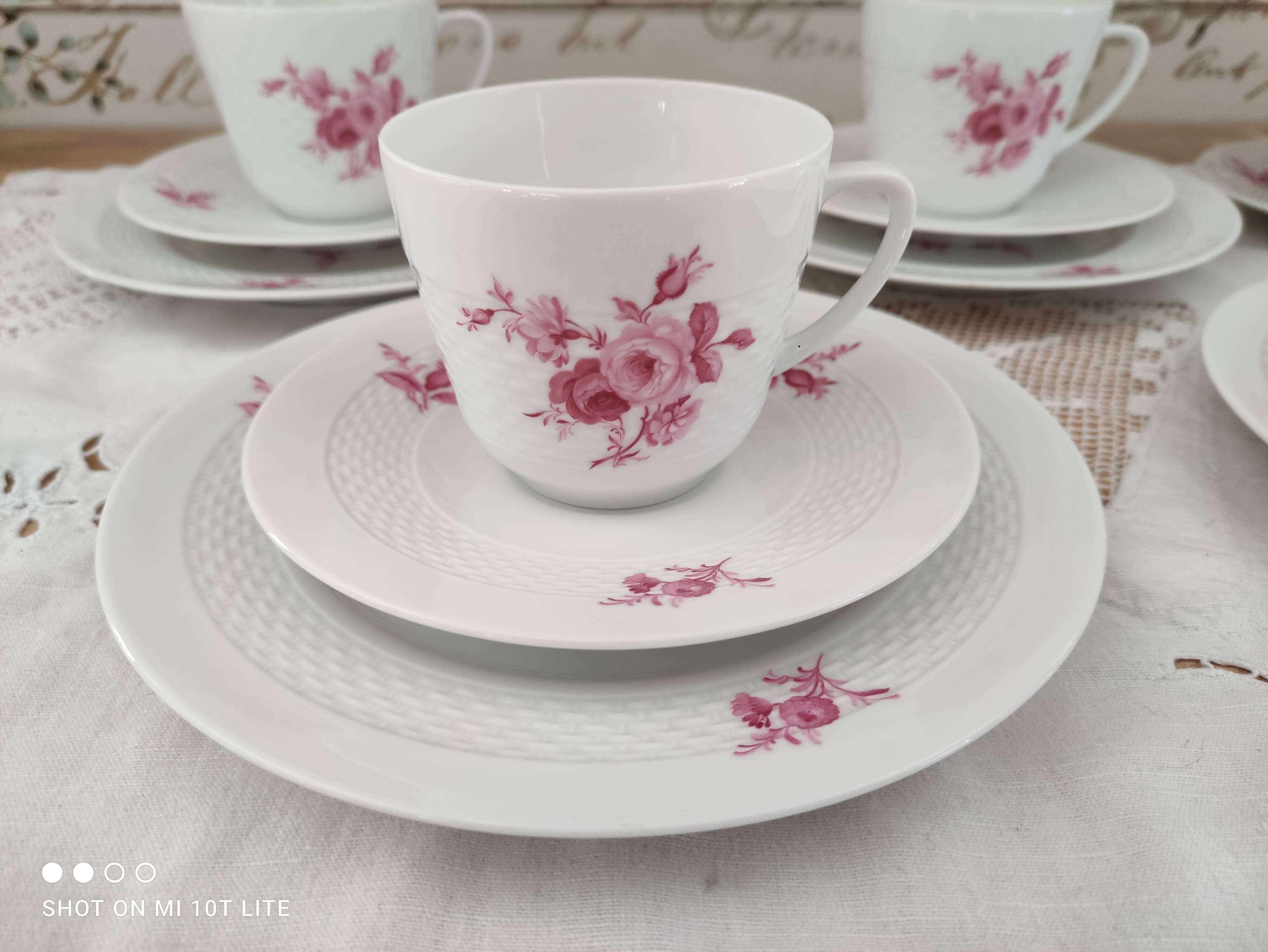 Coffee set 16 pieces porcelain bavaria white décor pink roses