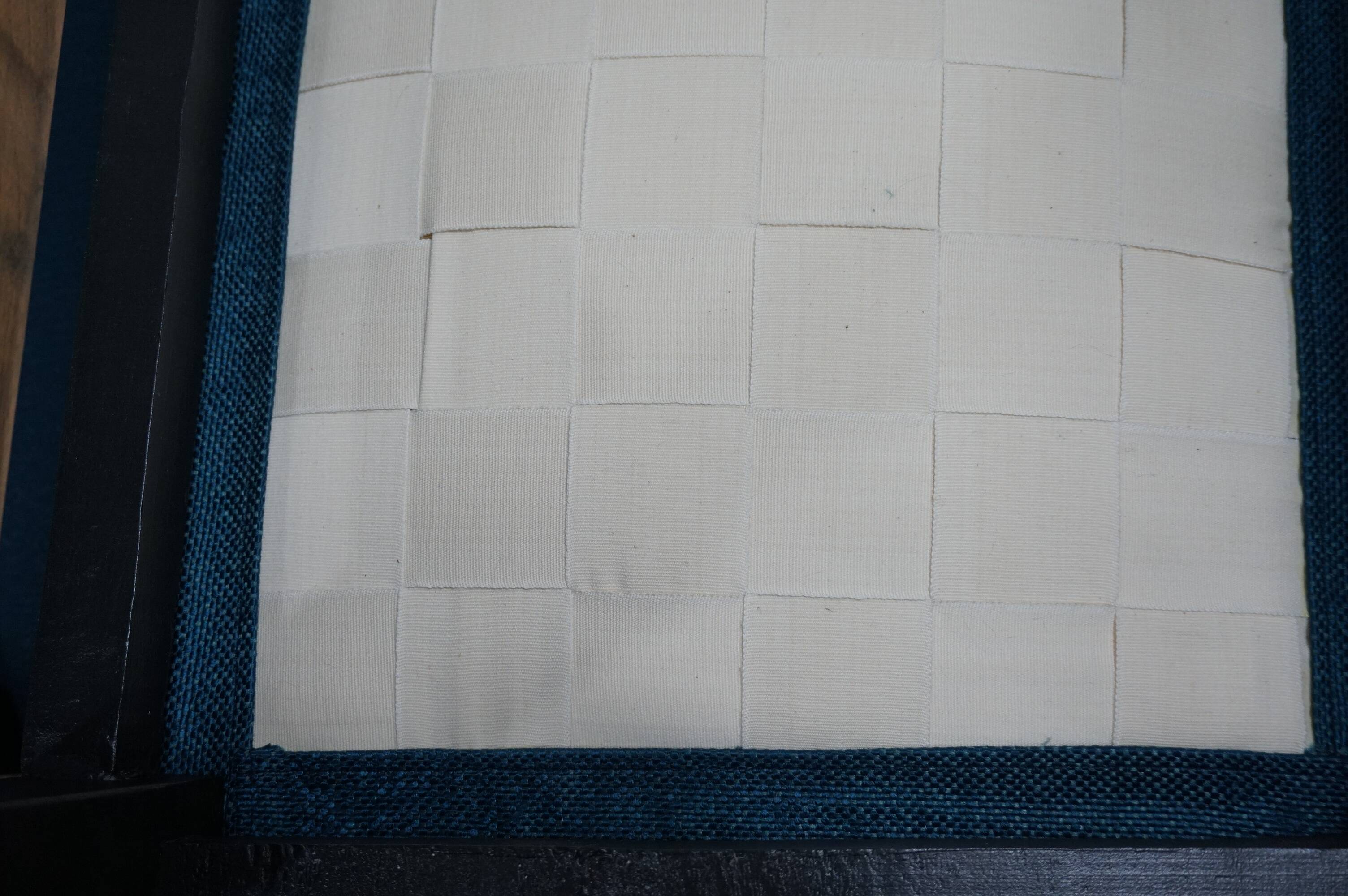 Pair of brutalist wooden chairs revamped in black, duck green fabric seat