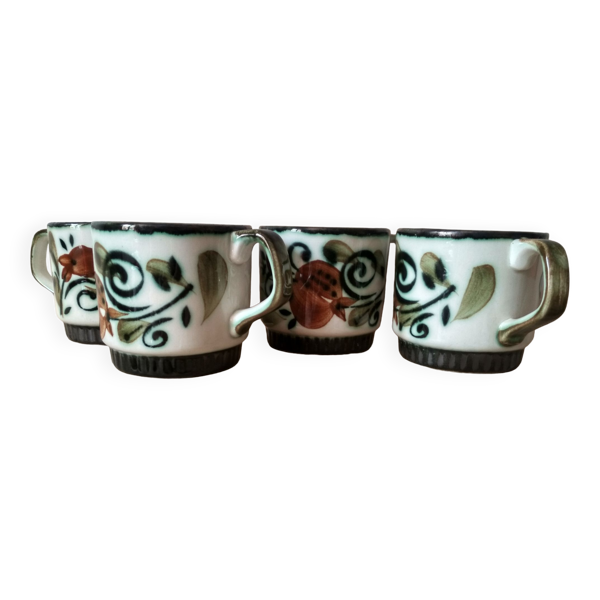 Lot de 4 tasses à thé ou café, céramique Boch, série Argenteuil des années 60