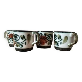 Set of 4 tea or coffee cups, Boch ceramic, Argenteuil series from the 60s