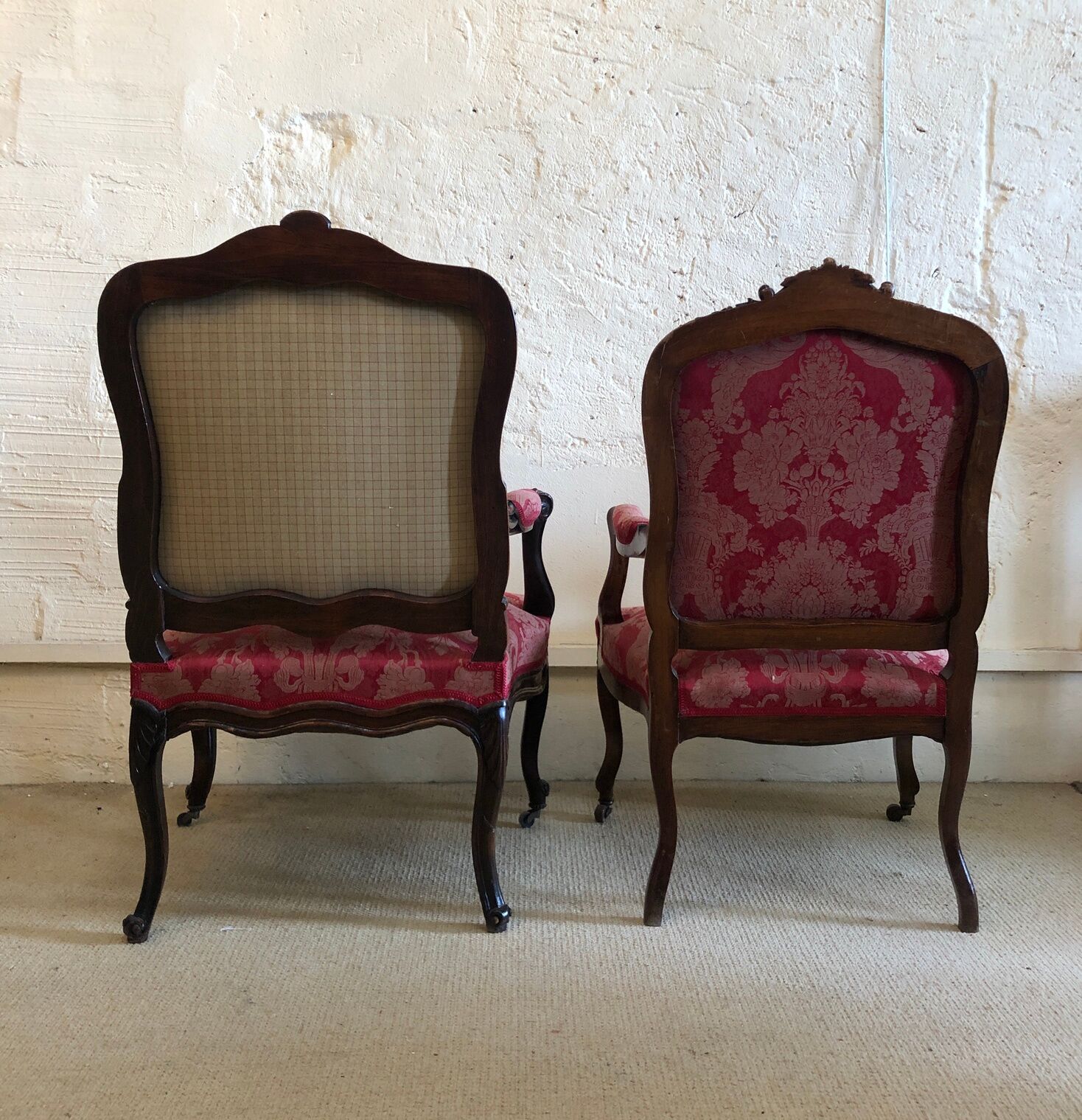 False pair of Louis XV style armchairs, nineteenth century