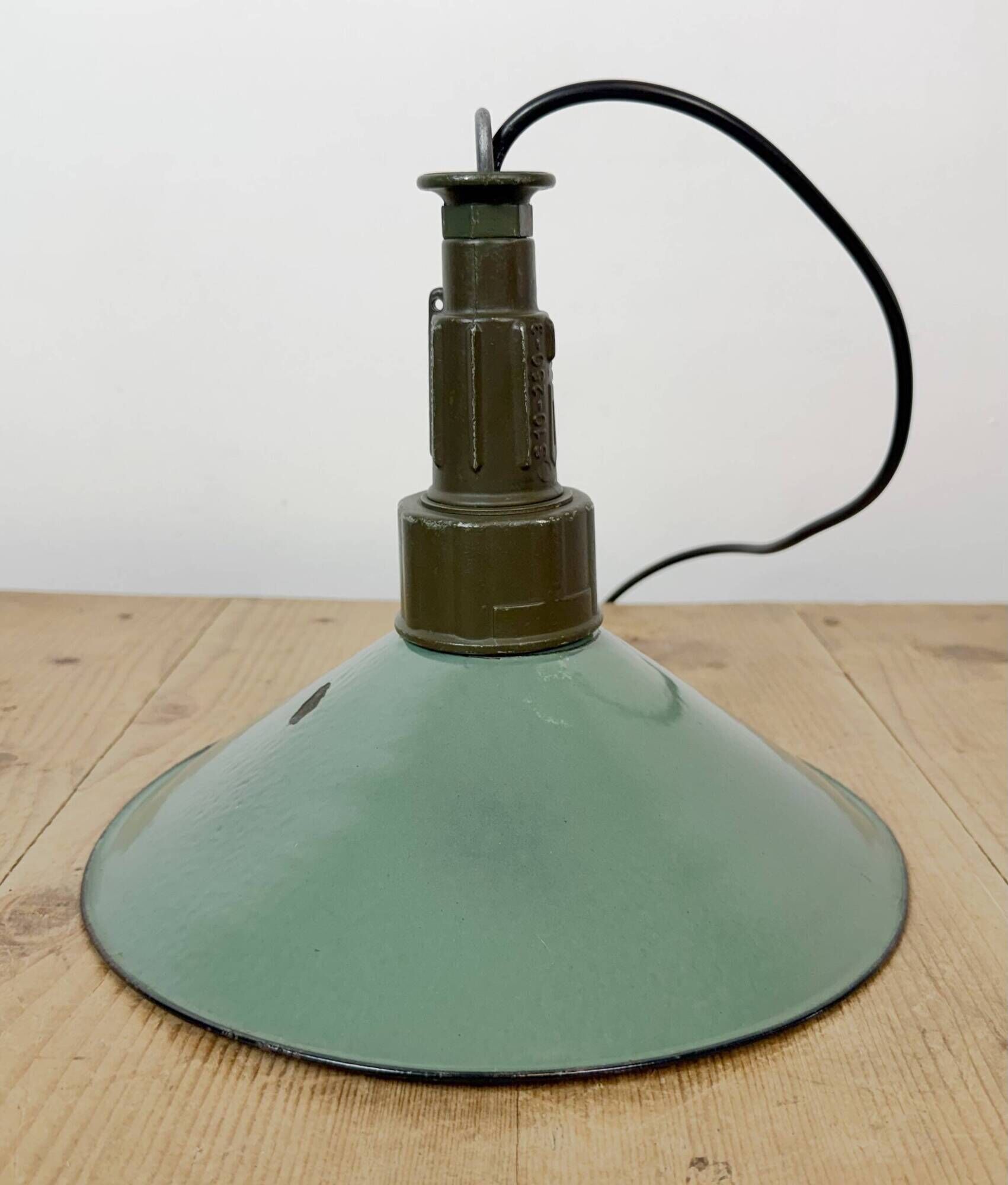 Industrial Petrol Enamel Military Pendant Lamp with Cast Aluminium Top