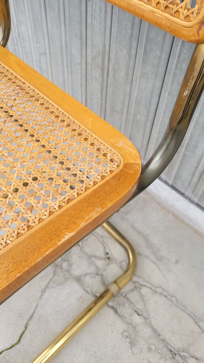 Marcel Breuer chair in cane model B32 vintage gold color