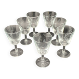 Aperitif glasses with chiseled pattern of ears of corn and flowers