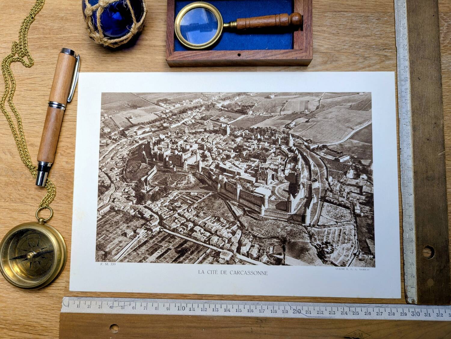 Carcassonne, Aude, vintage, photo plate printed in 1935.