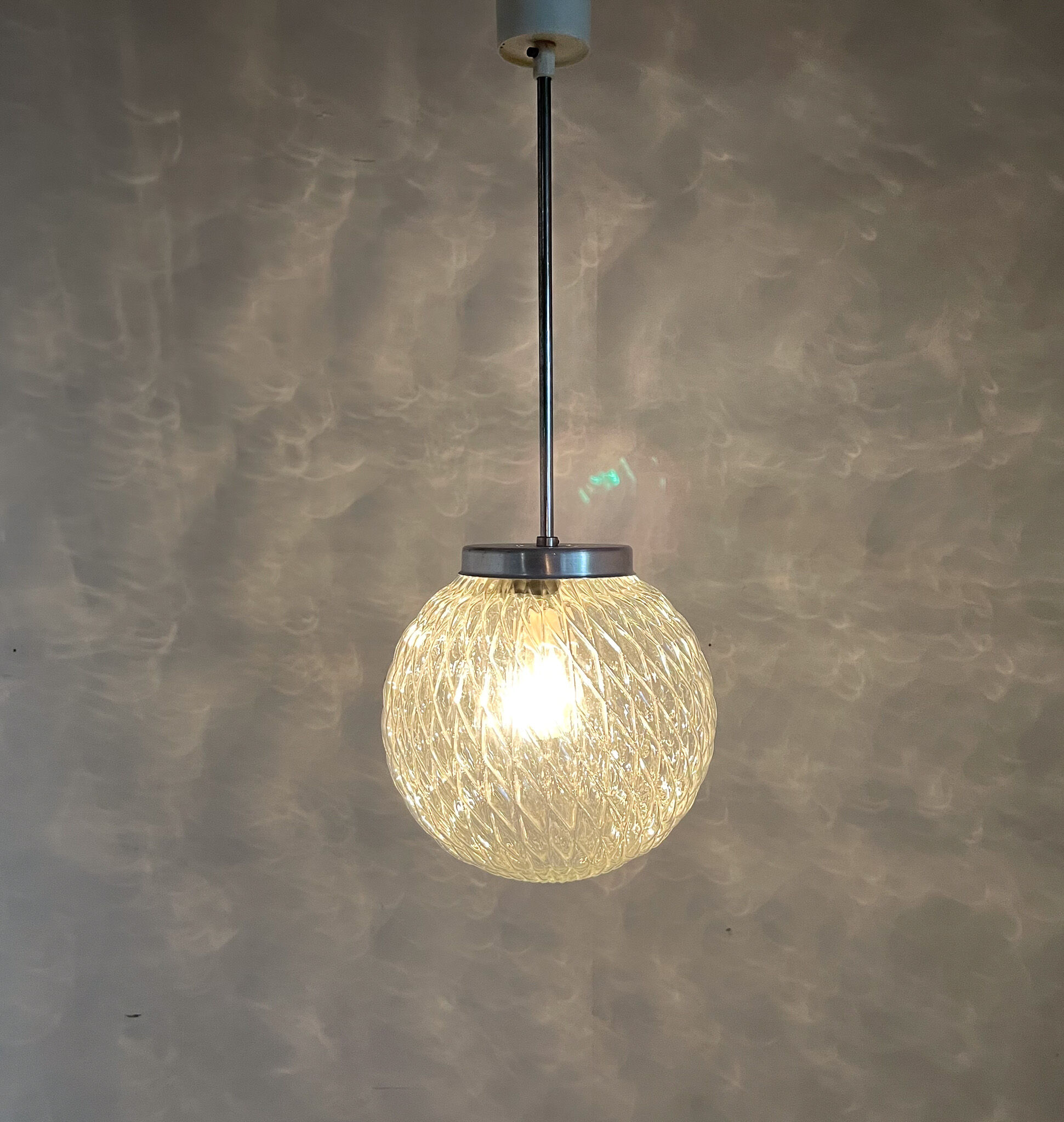 Mid-century clear glass ball pendant light, Czechoslovakia