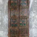 Indian door hand painted with bird and floral patterns, 2 leaves, fixing with 2 rings