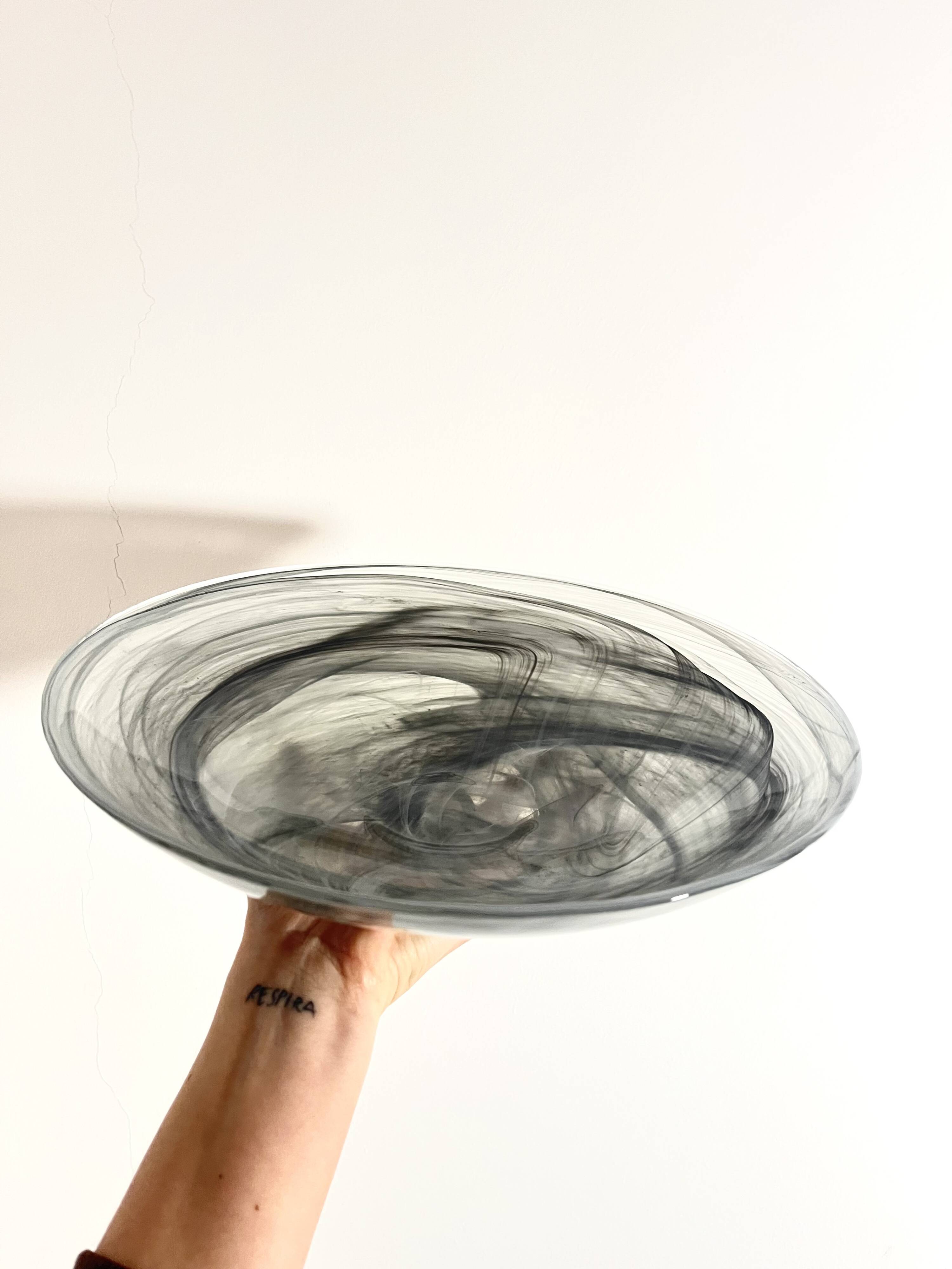 Vintage Holmegaard Smoked Glass Swirl Plate, Serving Bowl, Denmark, 1070s