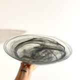Vintage Holmegaard Smoked Glass Swirl Plate, Serving Bowl, Denmark, 1070s