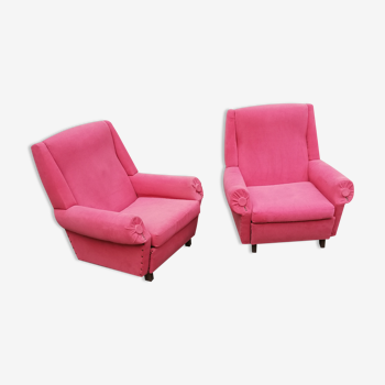 Paire de fauteuils vintage tissu rose