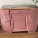 Art deco sideboard revamped powder pink, marble top, chrome handles, vintage shabby chic
