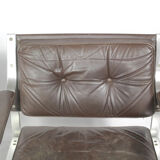 Swedish Mid Century Leather And Aluminum Armchairs By Karl Erik Ekselius For Joc Vetlanda, Set Of 4