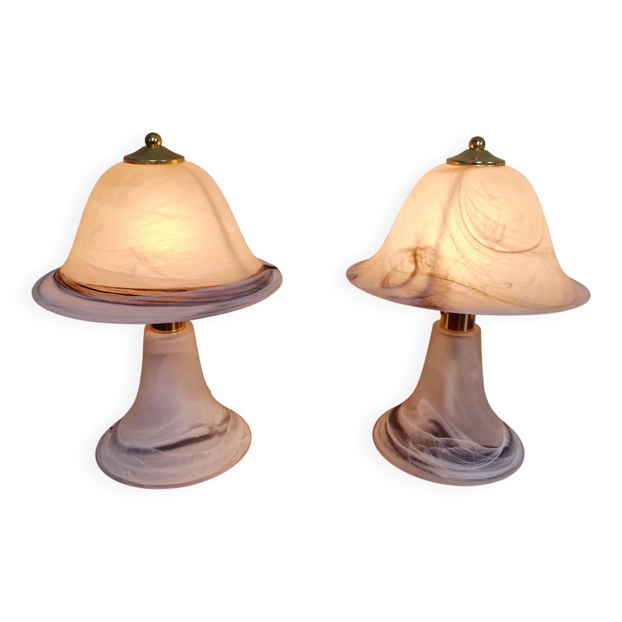 Pair of marbled Murano glass mushroom lamps, 1970s-80s.