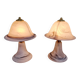 Pair of marbled Murano glass mushroom lamps, 1970s-80s.