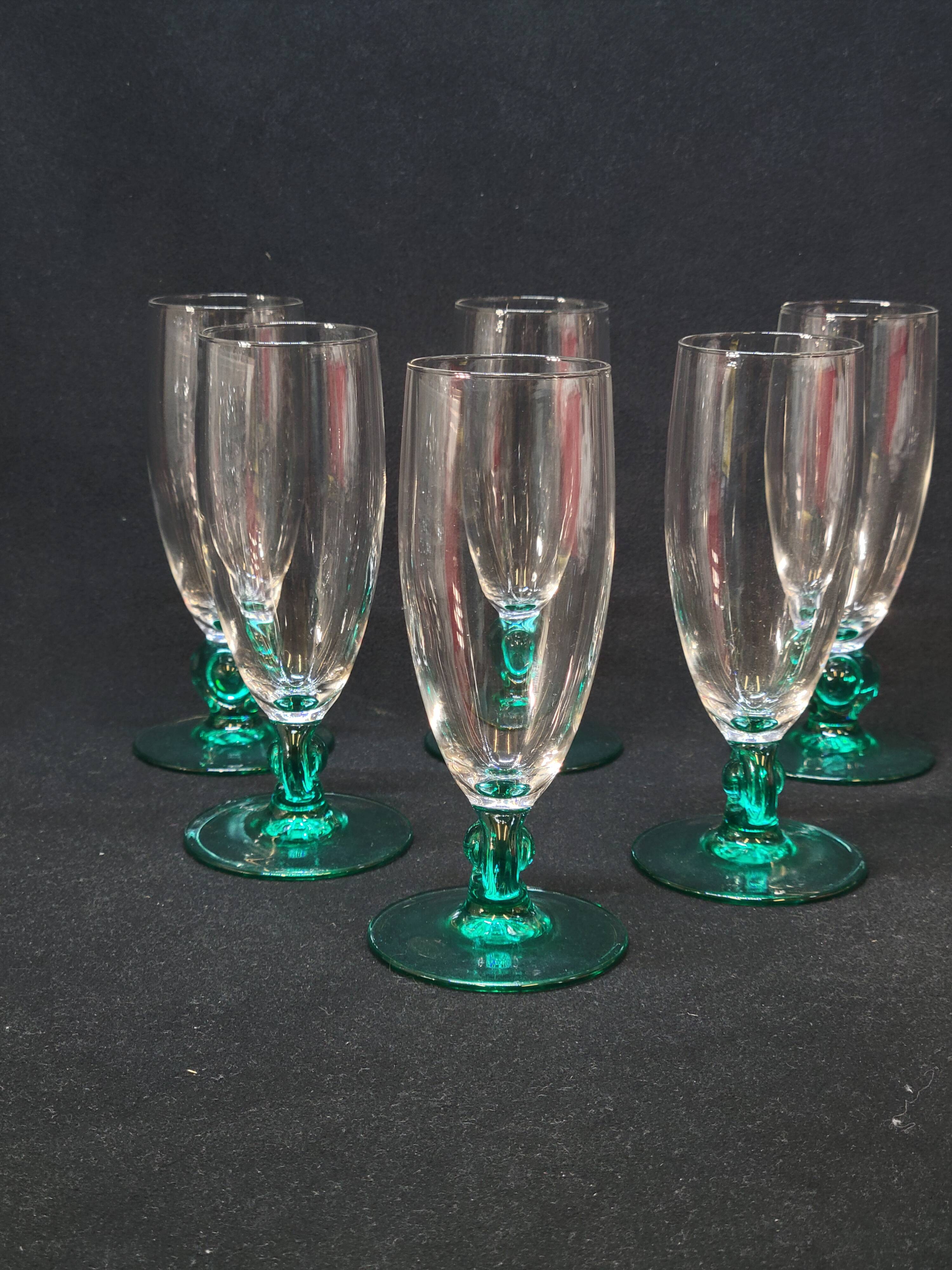 6 Luminarc molière champagne flutes aqua green foot