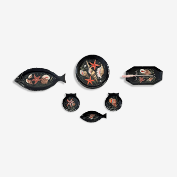 Service 7 pieces pattern fish and shells by Guy Trévoux for Henriot, Quimper