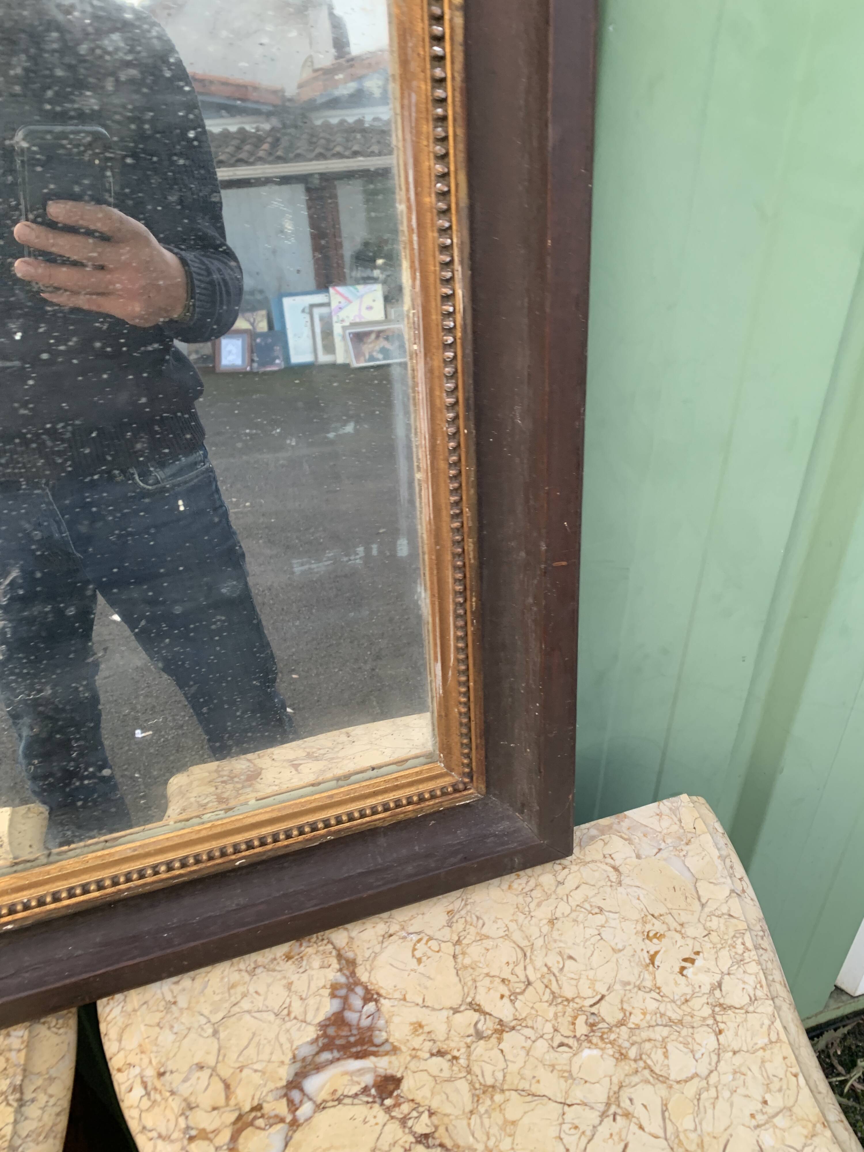 Antique rectangular mirror, carved frame