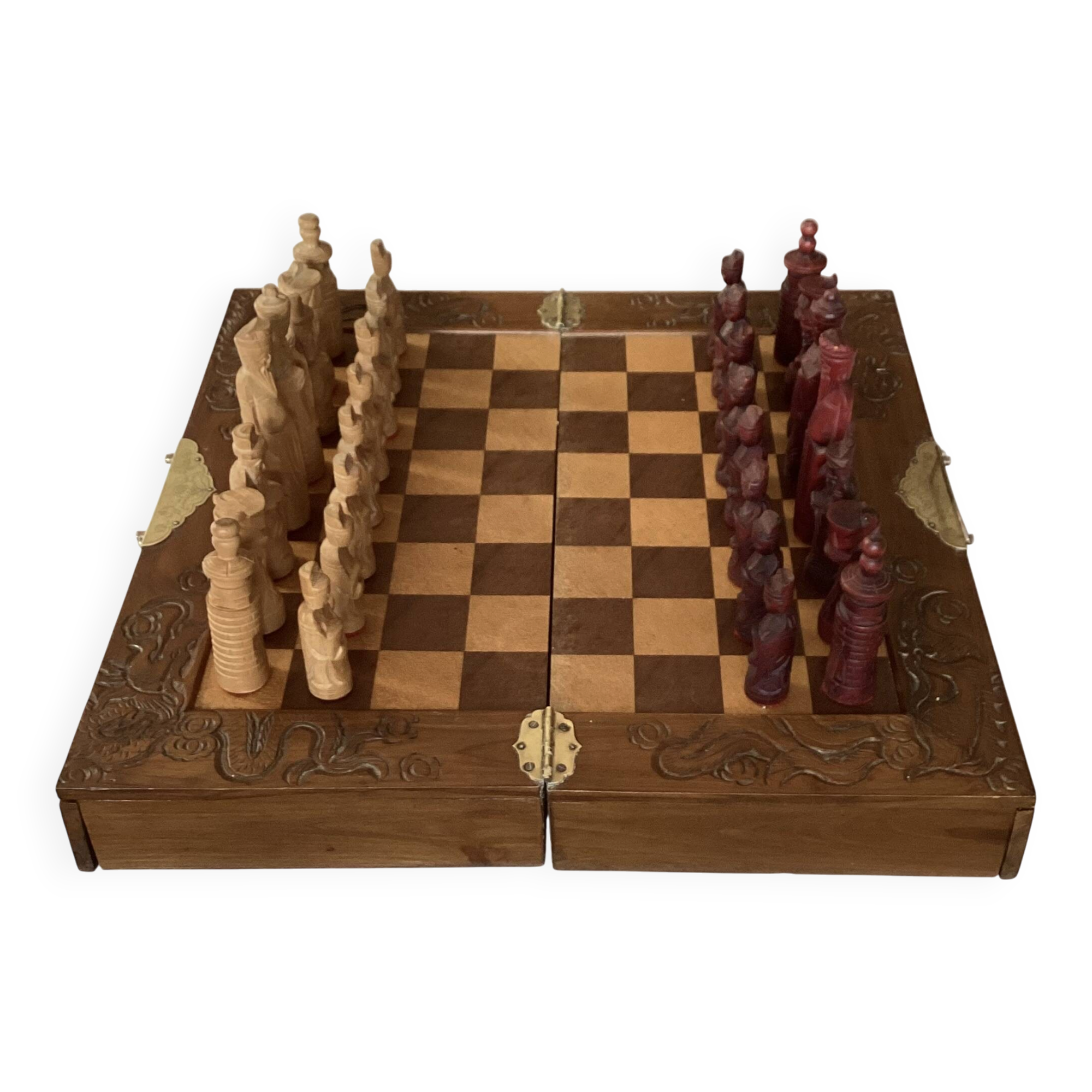 Wooden chess set from the 1960s, dimensions: length - 47.5 cm -