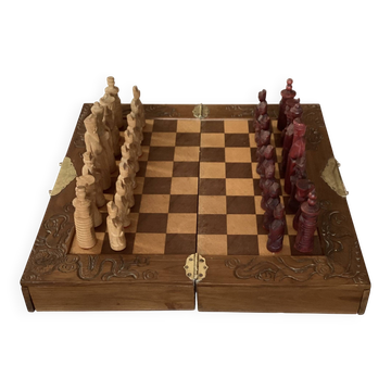 Wooden chess set from the 1960s, dimensions: length - 47.5 cm -